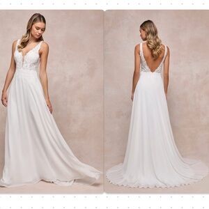 Lulus Forever Promised White Chiffon Embroidered Sequin Maxi Dress NWT Size S